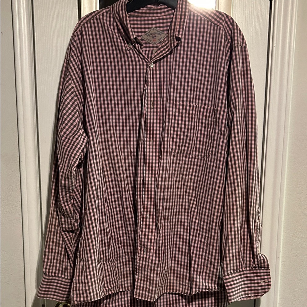 Men's Gingham Button-Down Shirt - Burgundy and White